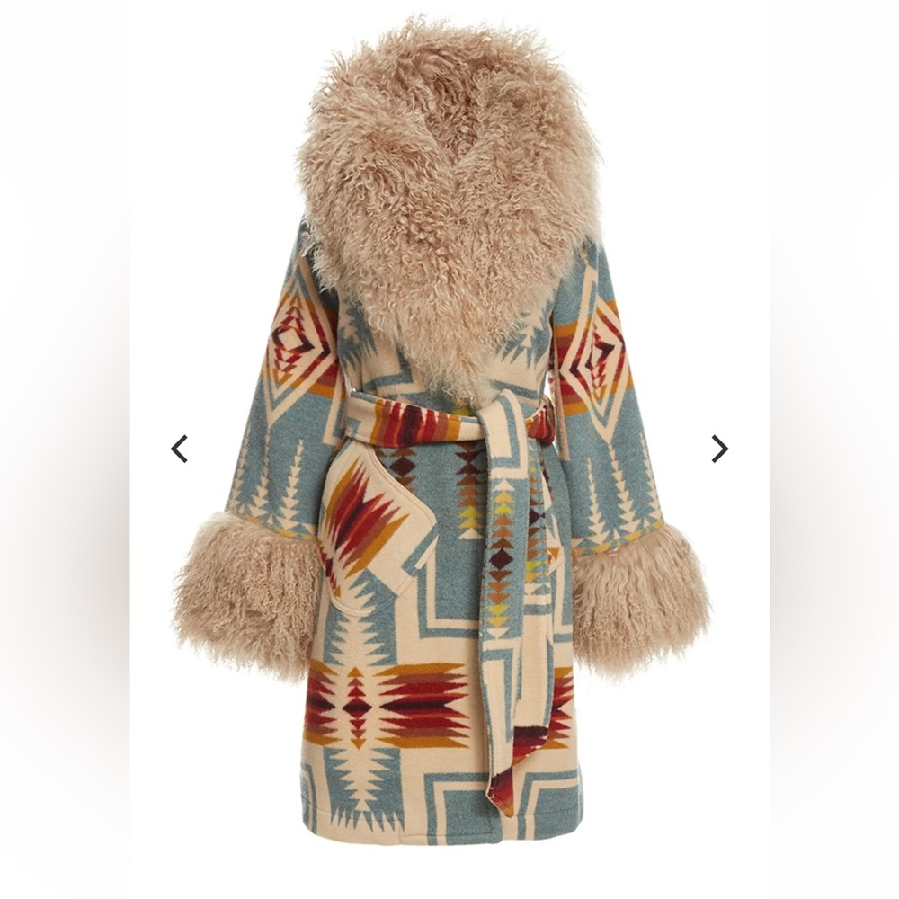 NEW LINDSEY THORNBURG HARDING SMOKING ROBE Shale blue Pendleton coat shearling